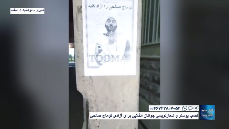 شیراز – نصب پوستر و شعارنویسی جوانان انقلابی برای آزادی توماج صالحی
