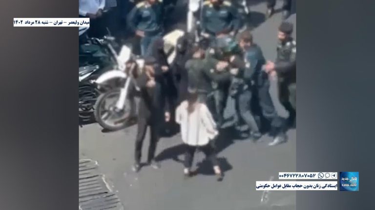 میدان ولیعصر- تهران – ایستادگی زنان بدون حجاب مقابل عوامل حکومتی