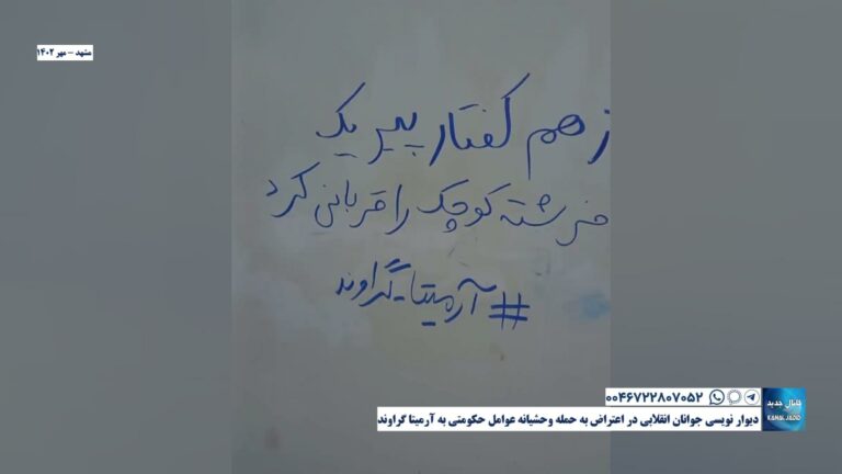 مشهد – دیوار نویسی جوانان انقلابی در اعتراض به حمله وحشیانه عوامل حکومتی به آرمیتا گراوند