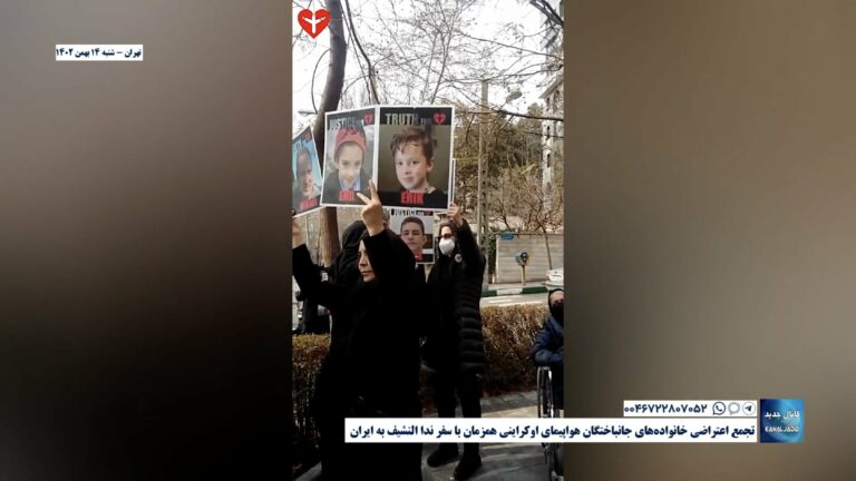 تهران – تجمع اعتراضی خانواده‌های جانباختگان هواپیمای اوکراینی همزمان با سفر ندا النشیف به ایران