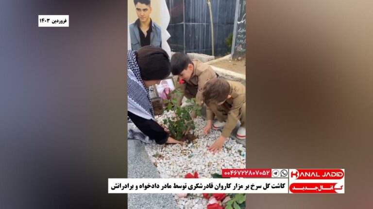 کاشت گل سرخ بر مزار کاروان قادرشکری توسط مادر دادخواه و برادرانش