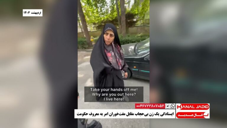 ایستادگی یک زن بی‌حجاب مقابل مفت‌خوران امر به معروف حکومت