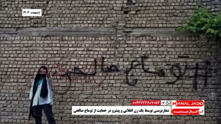 شعارنویسی توسط یک زن انقلابی و پیشرو در حمایت از توماج صالحی